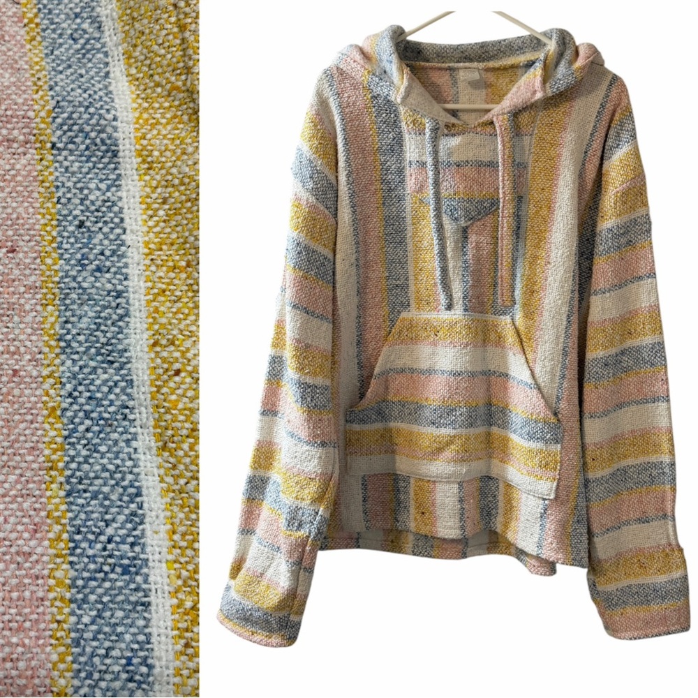 Vintage Sercal Baja Hoodie Sweatshirt striped Jerga hippie surfer Mexico unisex